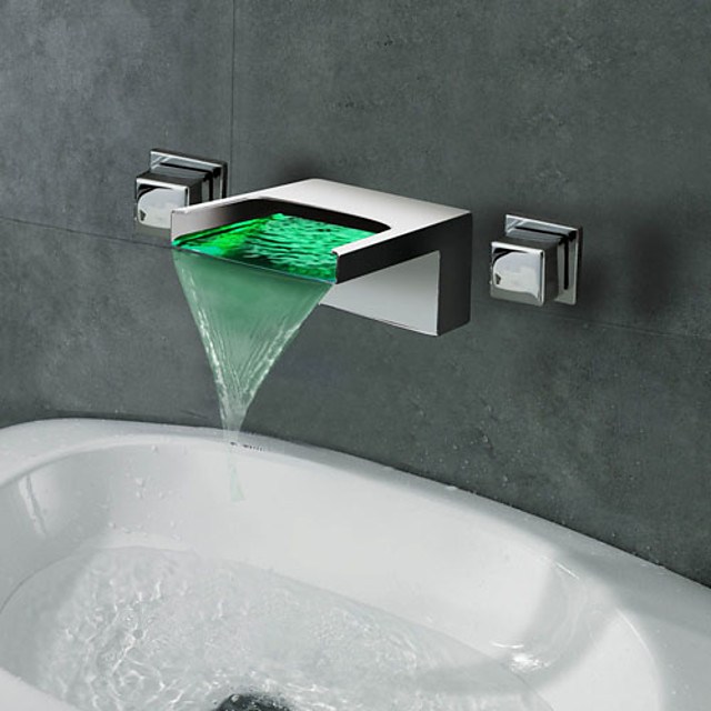 Rubinetto A Cascata Con Led.Contemporanea Cascata Montaggio A Parete 3 Colori Led Lavandino Rubinetto Del Bagno Del 692925 2020 A 217 49