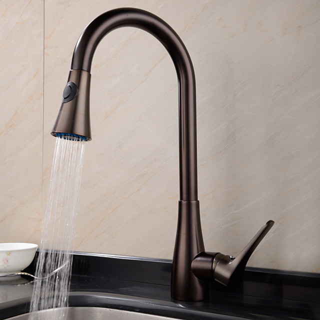 Kitchen Faucet One Hole Oil Rubbed Bronze Pull Out Pull Down Tall High Arc Deck Mounted Traditional Kitchen Taps Brass Single Handle One Hole 999384 2020 121 24