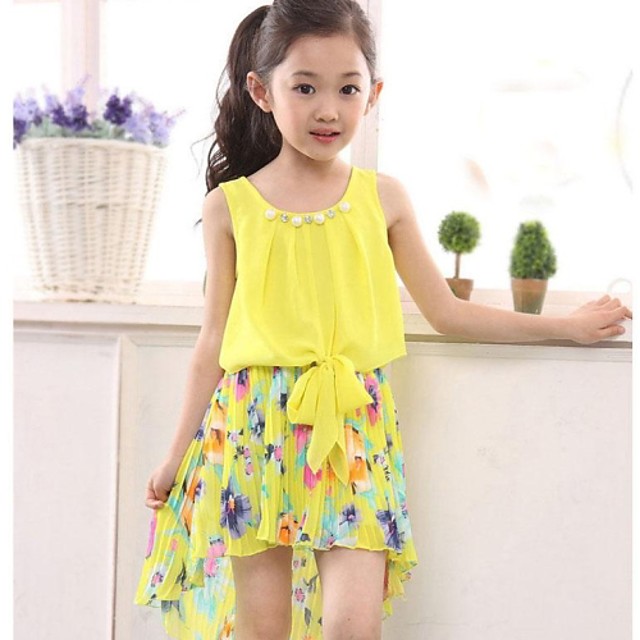 Girl's Yellow Chiffon Floral Sundress Party Birthday Pageant Children ...