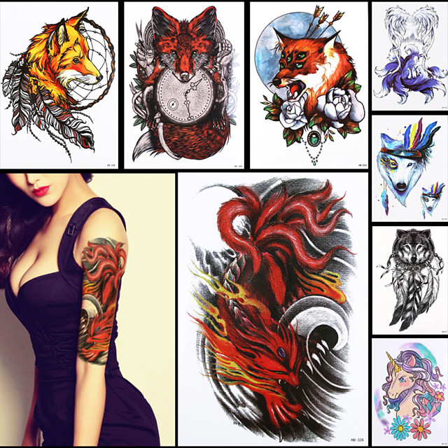 8pcs الجمال صائق 3d وشم مؤقت ضراوة تسعة الذيل الثعلب تصميم مخلب النساء الرجال هيئة الفن ملصقا الوشم ماء 4999100 2021 6 65
