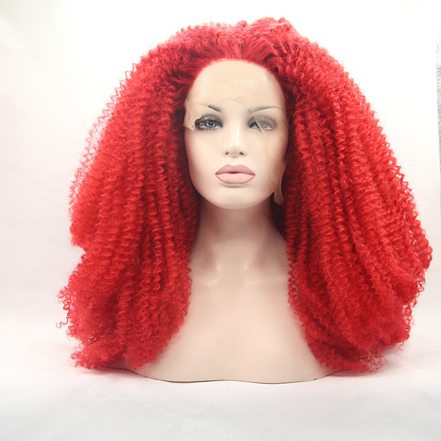 Parrucche Lace Front Sintetiche Kinky Curly Rosso Rosso ...