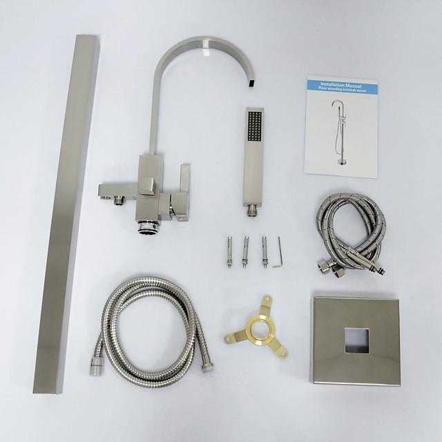 Grifo de bañera - Moderno Níquel Cepillado De Pie Válvula Cerámica Bath