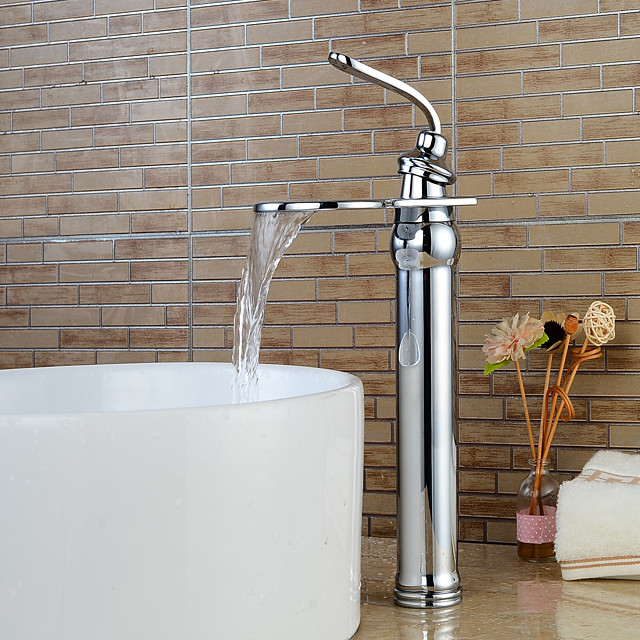 Baño grifo del fregadero - Cascada Cromo Conjunto Central Sola manija