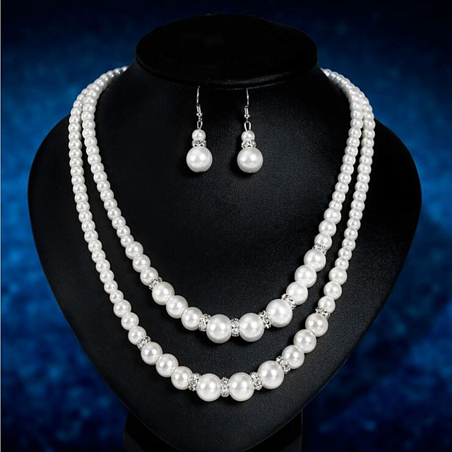 Femme Perle Collier Boucles D'Oreille Nuptiales Parures Double Tour