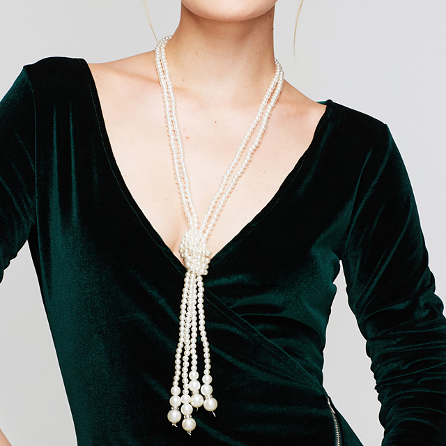 2021年 女性用 真珠 ストランドネックレス Yネックレス 多層式 ラリアット レディース エレガント 多層式 真珠 人造真珠 ホワイト