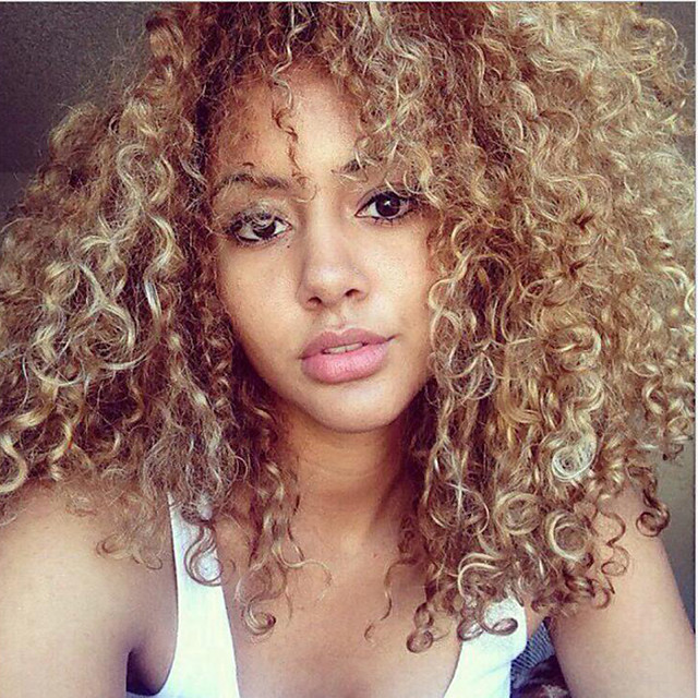 Synthetic Wig Kinky Curly Kinky Curly Wig Blonde Medium Length Blonde