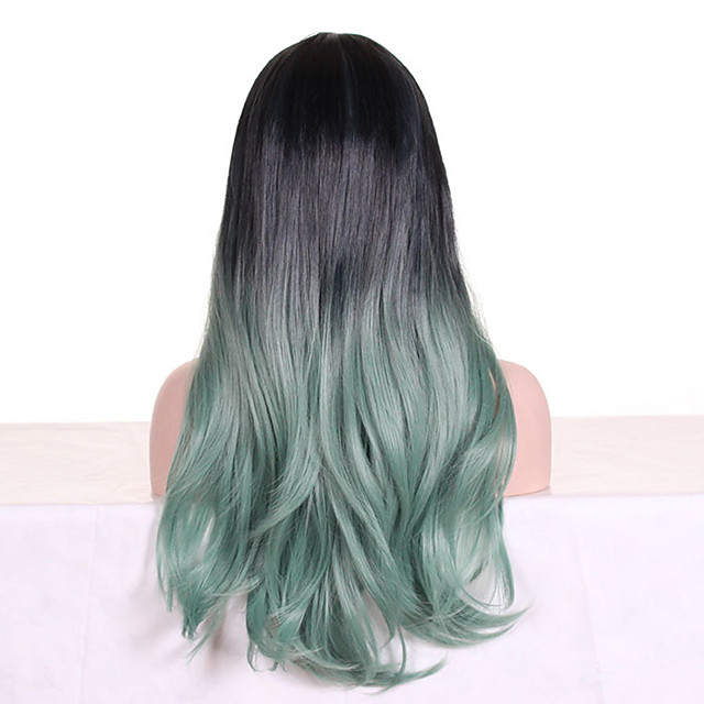 Synthetic Wig Wavy Style With Bangs Capless Wig Green Mint Green Synthetic Hair Women S Ombre Hair Dark Roots Green Wig Long Cosplay Wig 21 25 29