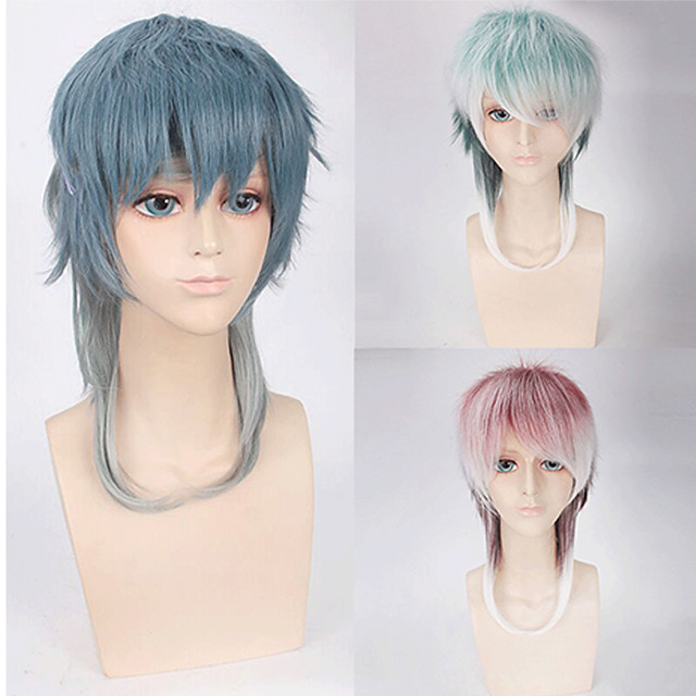 Synthetic Wig Straight Wavy Straight Wavy Layered Haircut Asymmetrical With Bangs Wig Short Sky Blue Dark Red Mint Green Synthetic Hair Men S Ombre Hair Highlighted Balayage Hair Red Blue Green 21 21 99