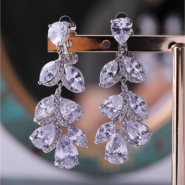 Pendientes cortos Aretes Mujer Zirconia Cúbica Forma de Hoja