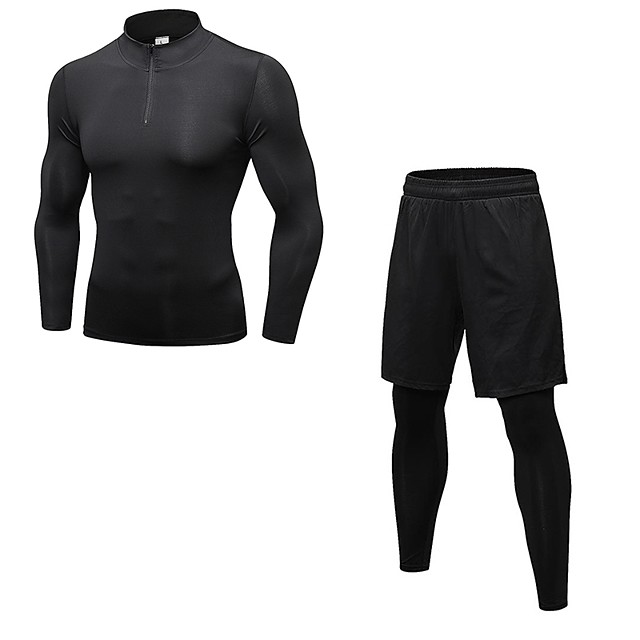 Mens Tracksuit Fitness Long Sleeve Fast Drying Tops Long Pants Sports Tight Suit OCEAN-STORE