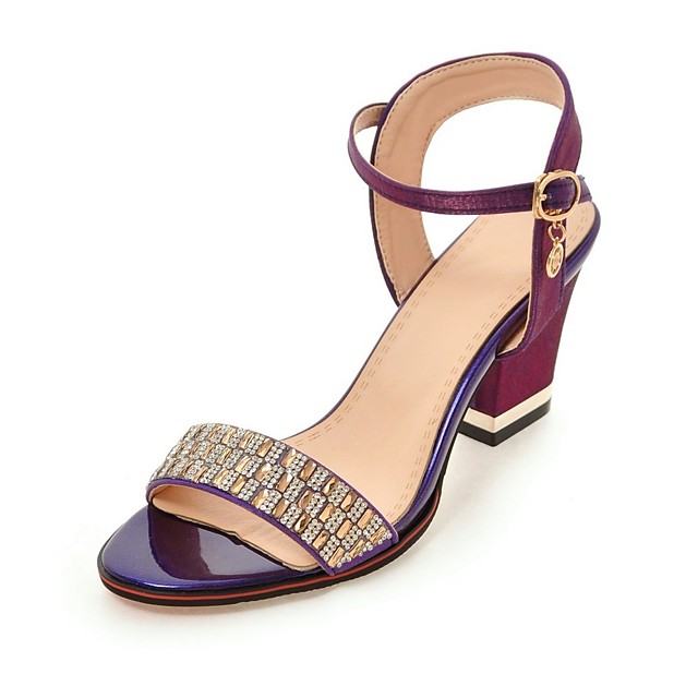 purple block heel sandals