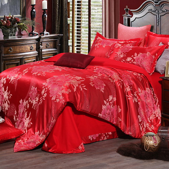 Ensembles housse de couette Rouge chinois Polyester ...