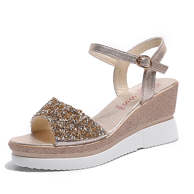 Mujer Tacones De Cuña Pu Primavera Verano Confort Sandalias Tacón Cuña Dorado Plata 6627085 5550