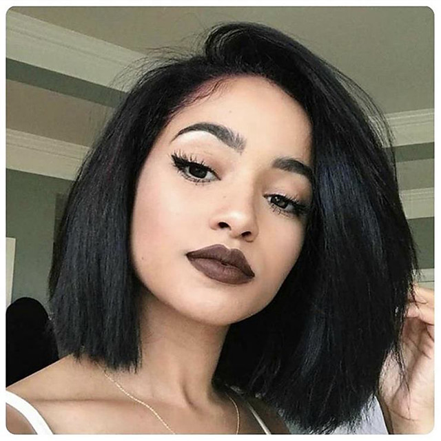 Perruque Cheveux Naturel Remy Lace Frontale Cheveux Bresiliens Droite Naturelle Naturel Noir Bob Coupe Carre Court Bob Separation Profonde Femme Densite 150 Avec Des Cheveux De Bebe Pour Cheveux De 6893779 2021 A 172 61