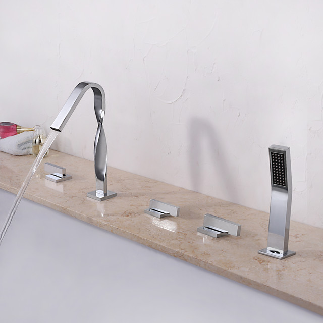 Robinet-de-baignoire---contemporain-Chrome-Baignoire-...