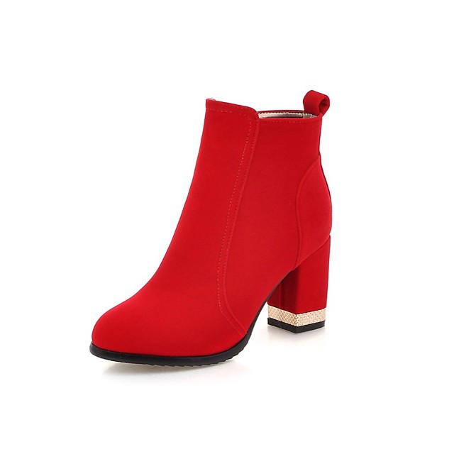 red thick heel boots
