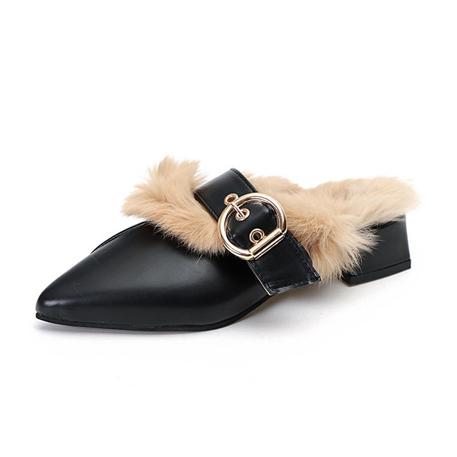 Women's Clogs & Mules Slingback Chunky Heel Pointed Toe Faux Fur / PU