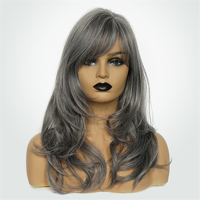 Synthetic Wig Body Wave Side Part Wig Long Grey Synthetic ...