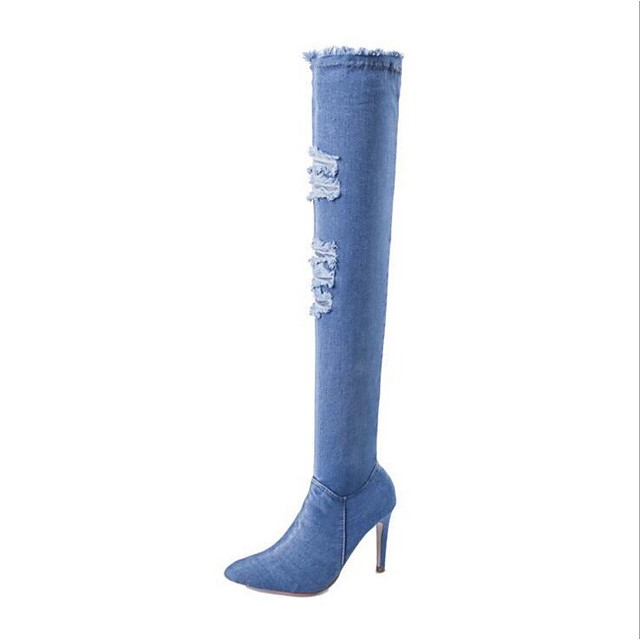 light blue over the knee boots