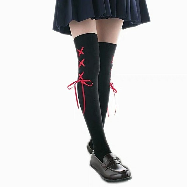 High Elasticity Girl Cotton Knee High Socks Uniform Love Music Microphone And Music Notes Women Tube Socks
