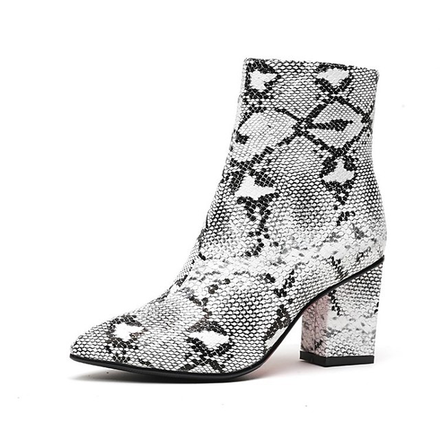 snakeskin chunky heel boots