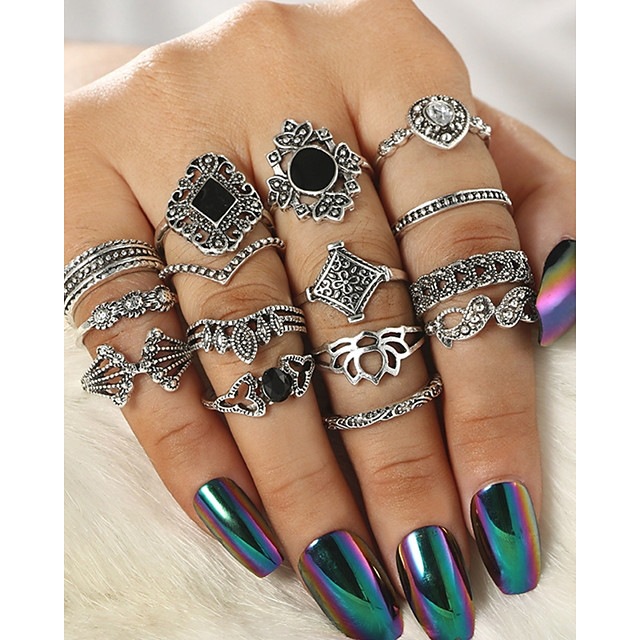 shiYsRL Exquisite Jewelry Ring Love Rings 16Pcs//Set Retro Boho Hamsa Hand Crown Finger Midi Knuckle Stacking Rings Jewelry Wedding Band Best Gifts for Love with Valentines Day
