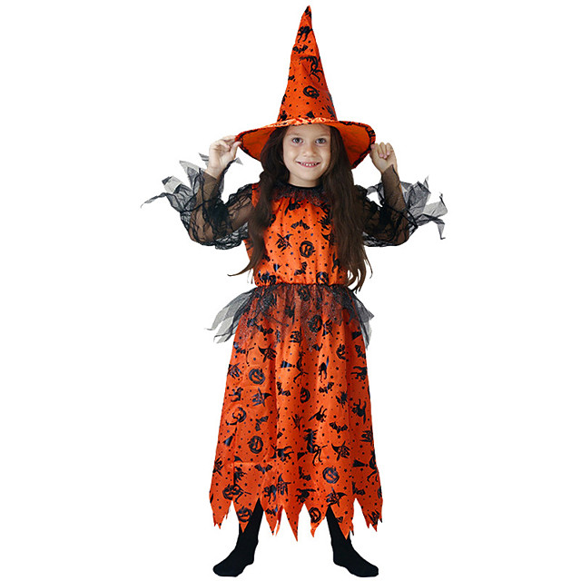 الساحر و الساحرة فساتين أزياء Cosplay قبعات للأطفال للفتيات الفساتين Halloween Halloween مهرجان حفلة تنكرية عطلة عيد تول بوليستر برتقالي كرنفال ازياء بقع طبع فستان قبعة فستان قبعة 7187309 2021 32 99