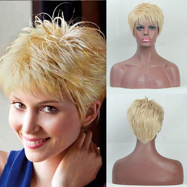 Human Hair Blend Wig Short Straight Natural Straight Pixie Cut Layered Haircut Asymmetrical Short Hairstyles 2020 Blonde Fashionable Design Adjustable Heat Resistant Capless Women S Natural Black 7284626 2020 36 39
