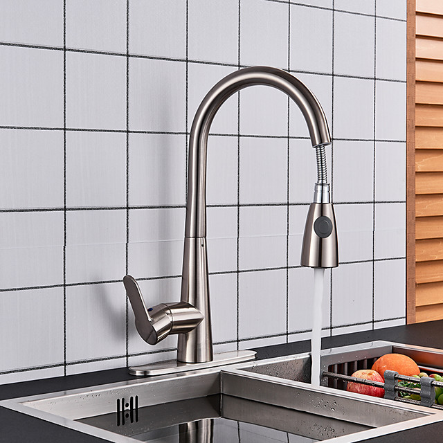 Pull Down Spring Bar Sink Faucets with Sprayer Lightinthebox High Arc Heavy Spiral Spring Brushed Nickel Single Handle 1 Hole Ceramic Valve Pull Out Kitchen Sink Faucet 