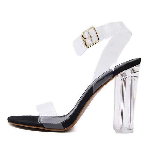 clear shoes with block heel