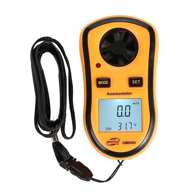 GM8908 Portable Digital Wind Speed Temperature Gauge Anemometer with LCD Display Test Lead Accessory Digital Anemometer LCD Anemometer