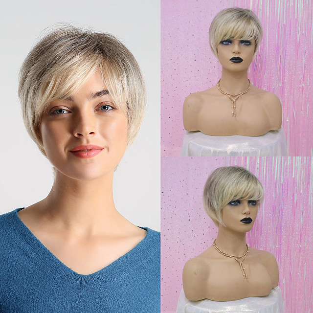 Human Hair Blend Wig Short Straight Natural Straight Pixie Cut Layered Haircut Asymmetrical Short Hairstyles 2020 Multi Color Brown Fashionable Design Adjustable Heat Resistant Capless Women S Unisex 7284633 2021 31 19