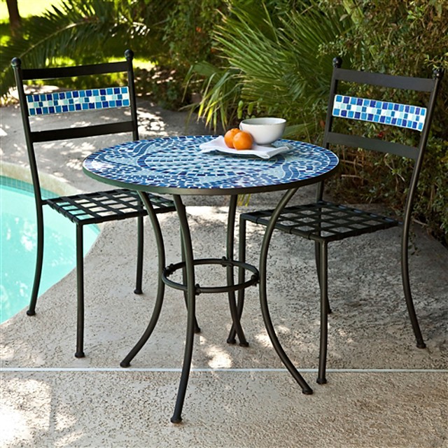 Outdoor 3 Piece Aqua Blue Mosaic Tiles, Patio Furniture Bistro Set