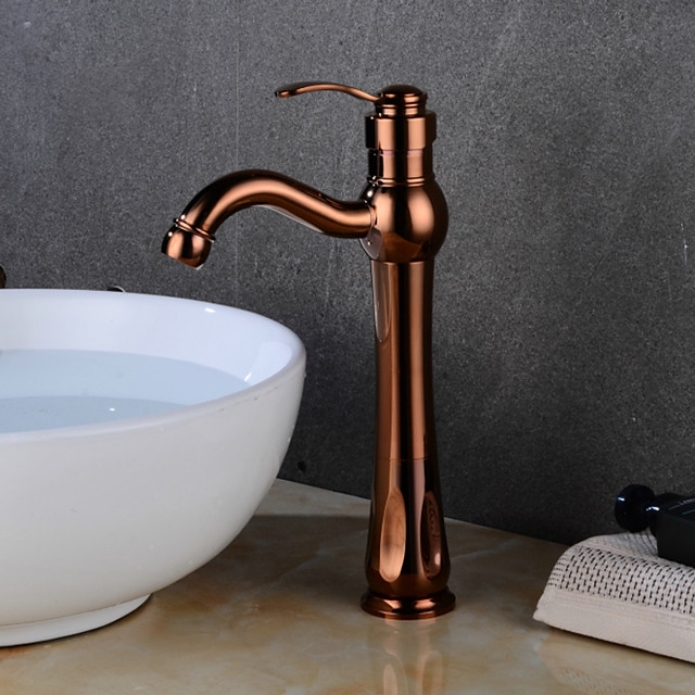 Baño grifo del fregadero - Cascada Cromo / Oro Rosa Conjunto Central