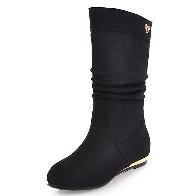 black mid calf boots flat