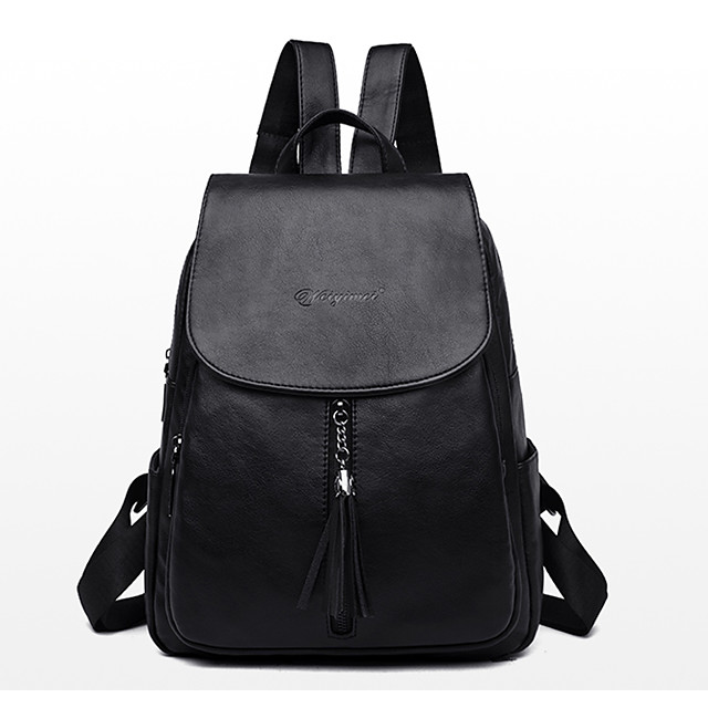 Large Capacity / Waterproof Commuter Backpack Women's PU Leather Zipper ...