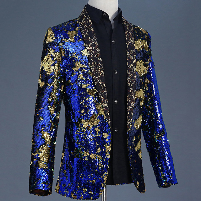 Prince Disco 1980s Tuxedo Men's Sequins Costume Black / Golden / Purple ...