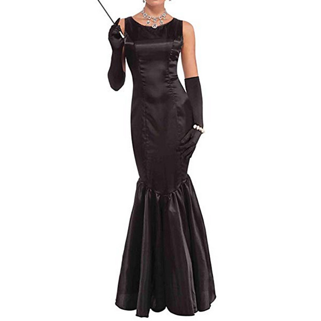 Audrey Hepburn Retro Vintage 1950 Tallet Liten Svart Kjole Kjoler Maskerade Dame Kostume Svart Vintage Cosplay Fest Halloween Ermelos Havfrue 7621270 2021 49 49