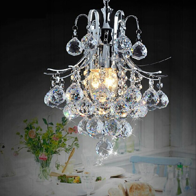 3 Light 35 Cm Crystal Chandelier Metal Mini Chrome Contemporary