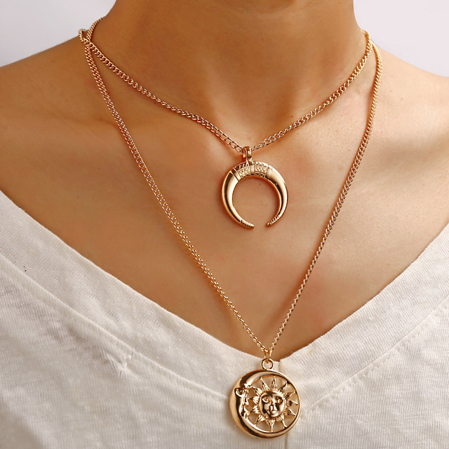 Women S Statement Necklace Sun Moon Punk Trendy Chrome Gold Silver 52 Cm Necklace Jewelry 1pc For Street Work Club 21 6 59