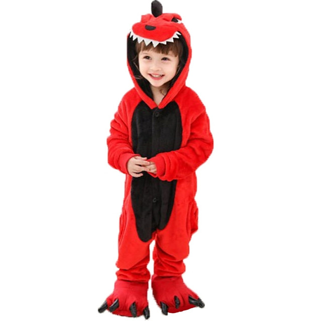 Pijamas Kigurumi Vestimenta Nocturna Camuflaje Dinosaurio Pijamas De Una Pieza Franela De Algodon Rojo Cosplay Por Ninos Y Ninas Ropa De Noche De Los Animales Dibujos Animados Festival Vacaciones 21 18 69