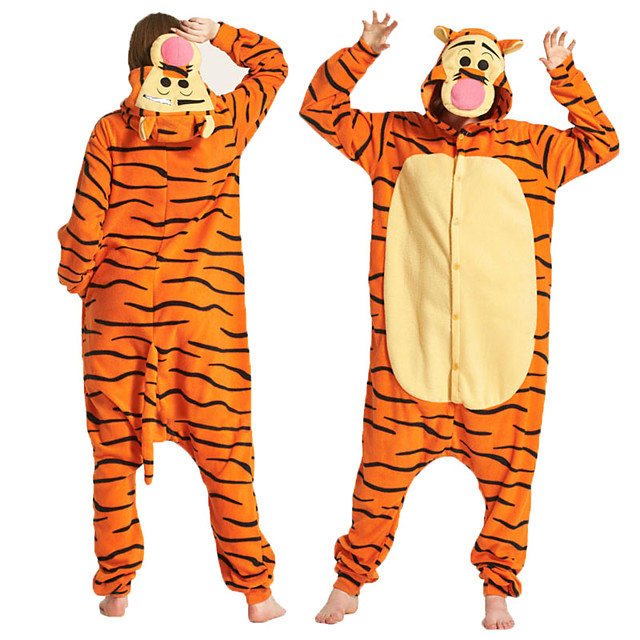 Adults' Tiger Kigurumi Pajamas Onesie Pajamas Polar Fleece Orange 