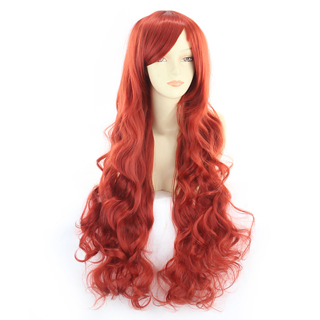 Synthetische Perucken Locken Asymmetrischer Haarschnitt Perucke Sehr Lang Melonen Rot Synthetische Haare 31 Zoll Damen Rot 9 35