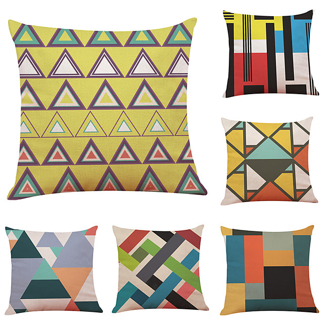 6 pcs Linen Pillow Cover Creative Colorful Geometric Linen Pillow 