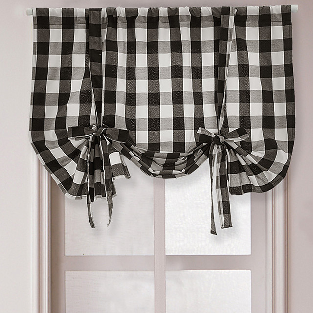 Thermal Insulated Blackout Curtain Bathroom Grid Sheer Grey Tie Up Shade For Small Window Valance Balloon Blind 8101420 2021 46 98 - Sheer Black Curtains With Valance