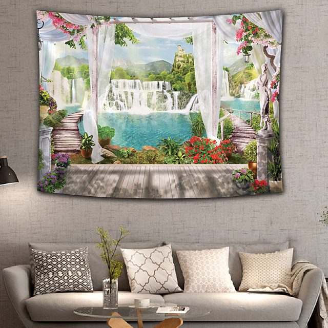 Window Landscape Wall Tapestry Art Decor Blanket Curtain