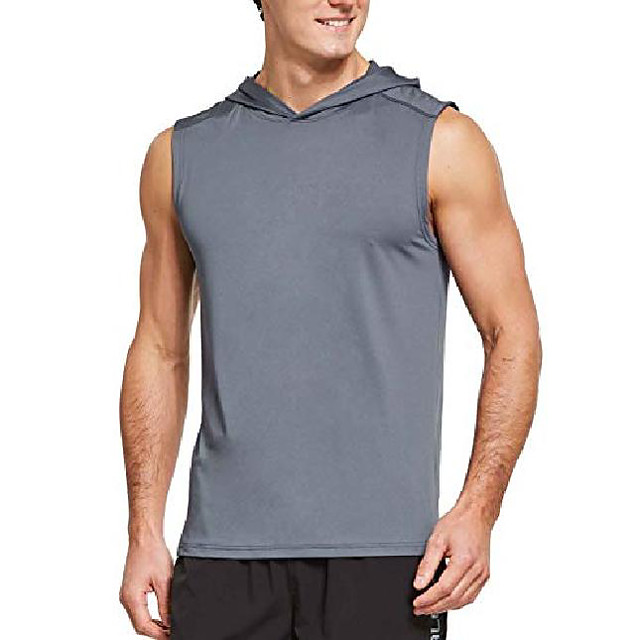 men's athletic sleeveless hooded shirts tank tops gym training running