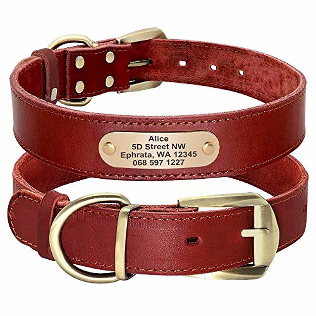 genuine leather dog collars with engraved nameplate, personalized soft leather dog collar with ...