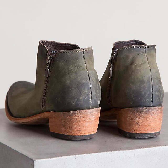 brushed off metallic green tabi boots with plexiglass heels