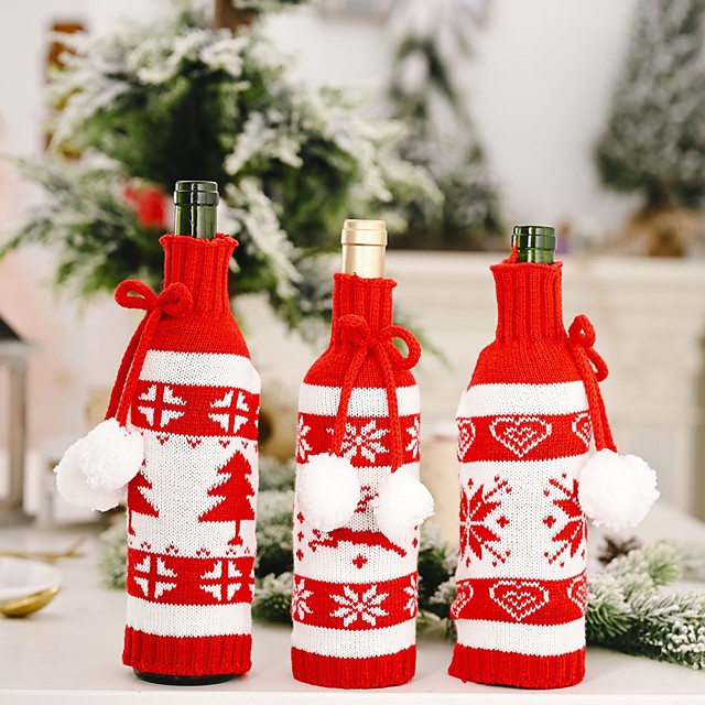 Christmas Decor Creative Ornament Scarf Hat Suit Red Wine Bottle x 1Pc